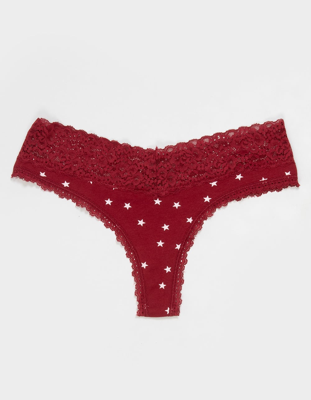 FULL TILT Stretch Cotton Lace Trim Thong - BURGUNDY COMBO