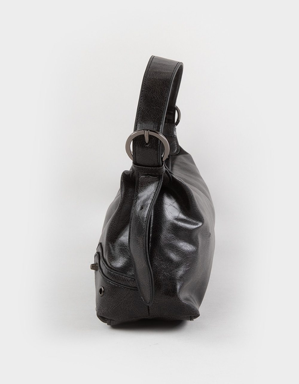 Faux Leather Shoulder Bag - WASHED BLACK