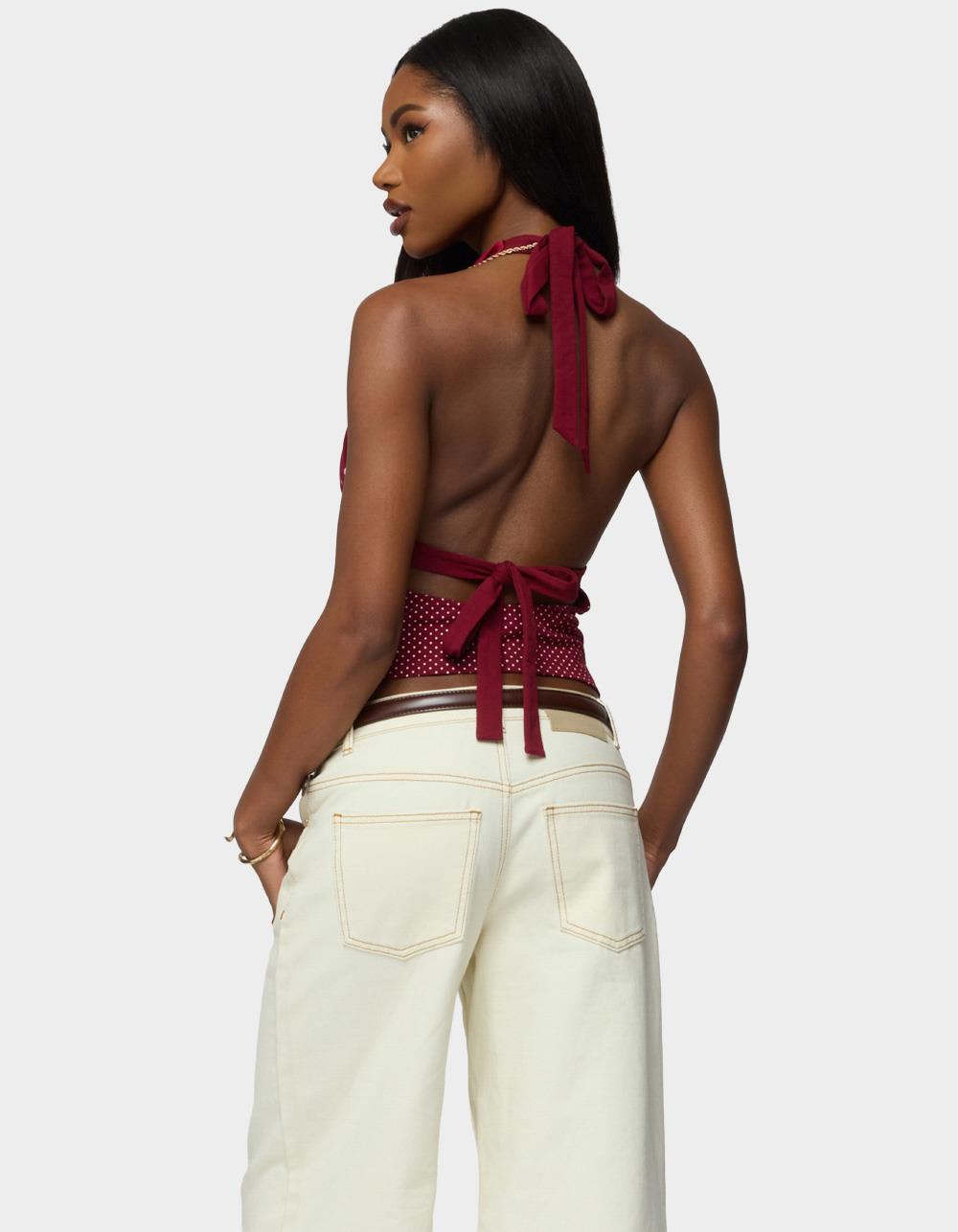 EDIKTED Ginny Mixed Polka Dot Halter Top - DK RED