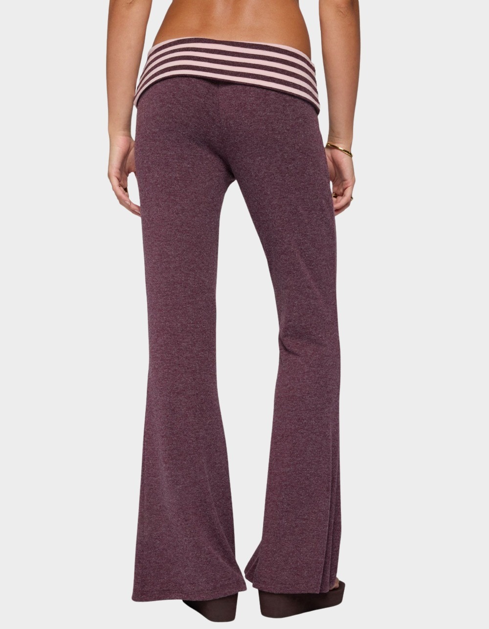 Edikted Stay Stripey Foldover Pants - DK RED