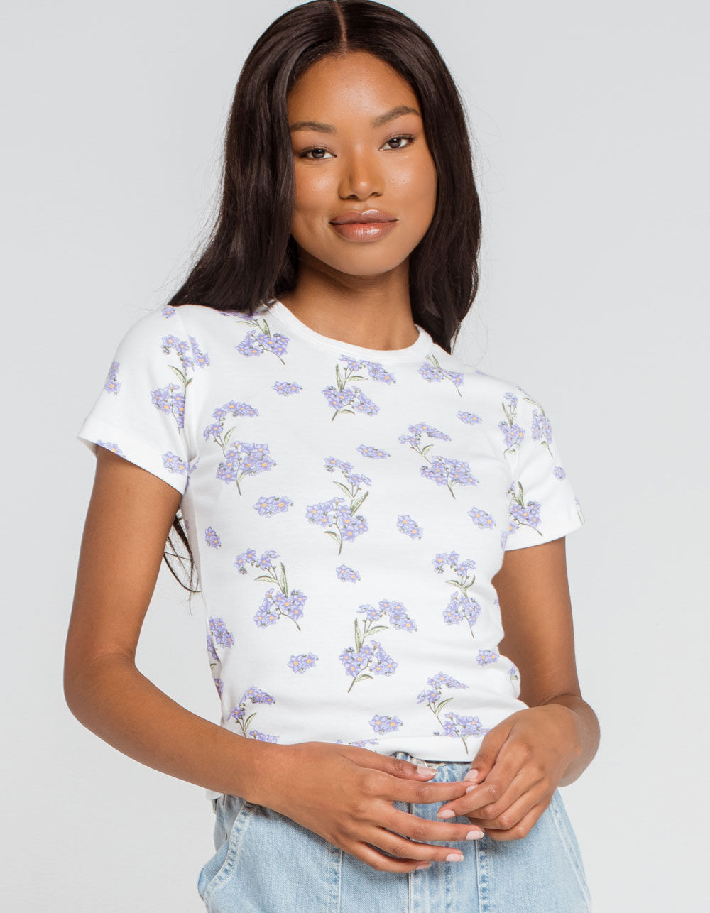 BDG Urban Outfitters Lilac Floral Womens Baby Tee image number 1