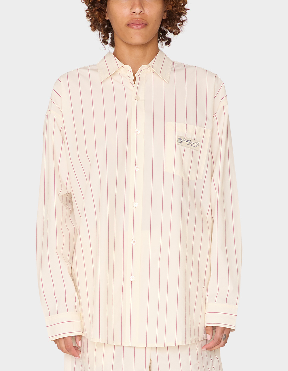 OBEY Primavera Stripe Womens Long Sleeve Button Up Shirt - Cream Combo