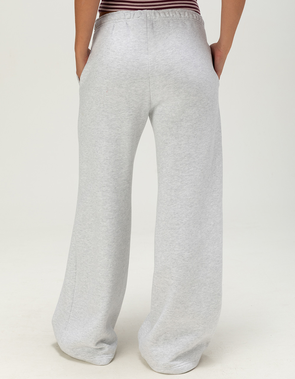 NIKE Studio Fleece Womens Mid Rise Wide Leg Pants - LIGHT GRAY
