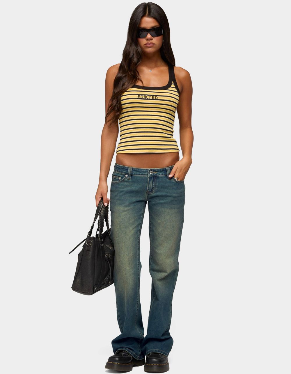 EDIKTED Moonie Low Rise Bootcut Jeans - LIGHT BLUE