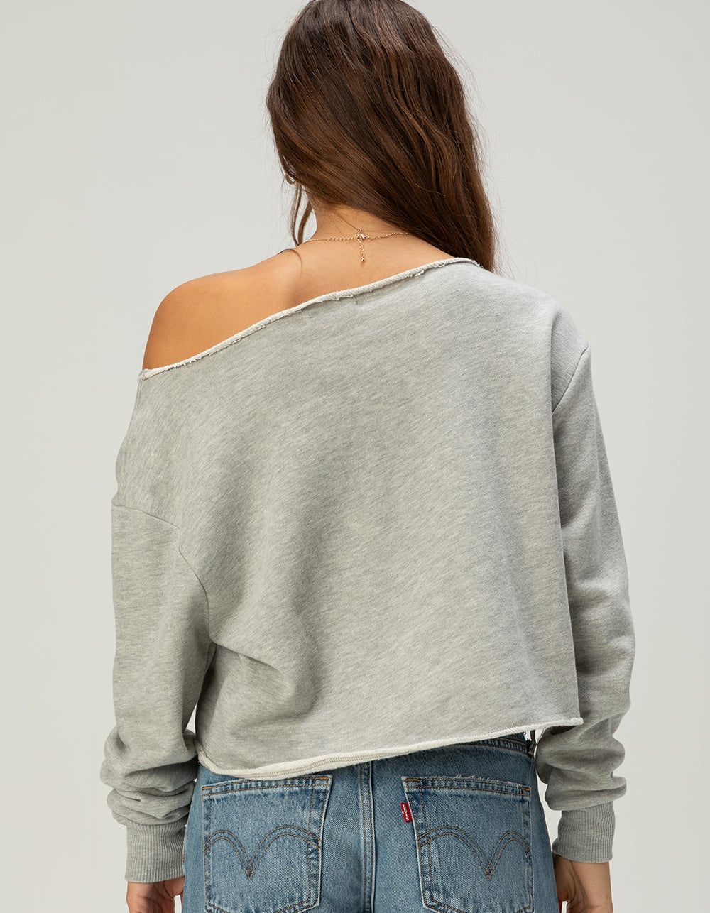 RSQ Womens 95 Crew Off The Shoulder Sweatshirt - HEATHER GRAY