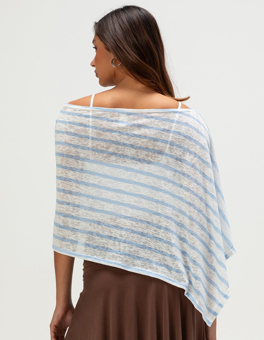 FULL TILT Womens Off The Shoulder Stripe Poncho - BLUE/WHT