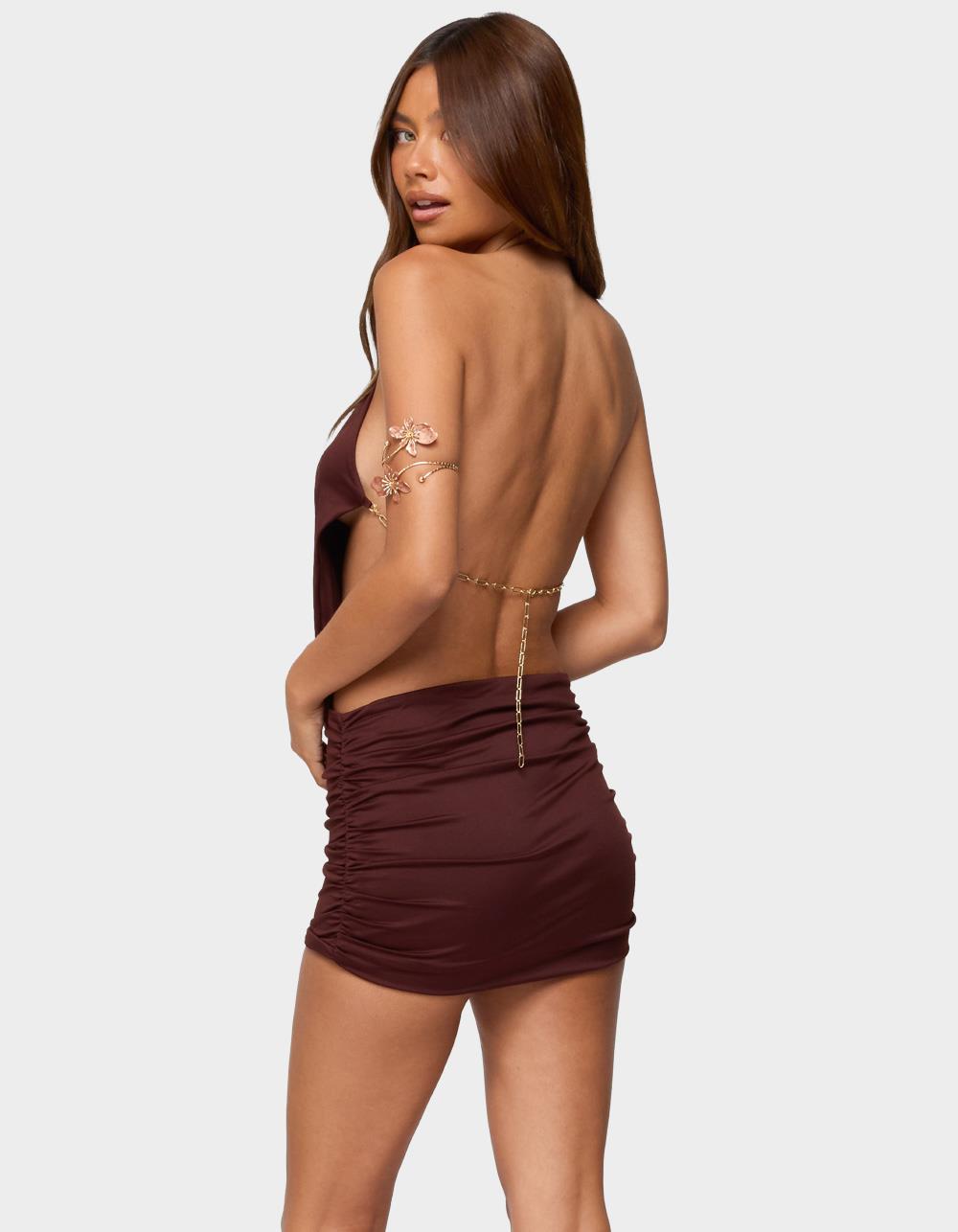EDIKTED Anira Chain Backless Mini Dress - BROWN