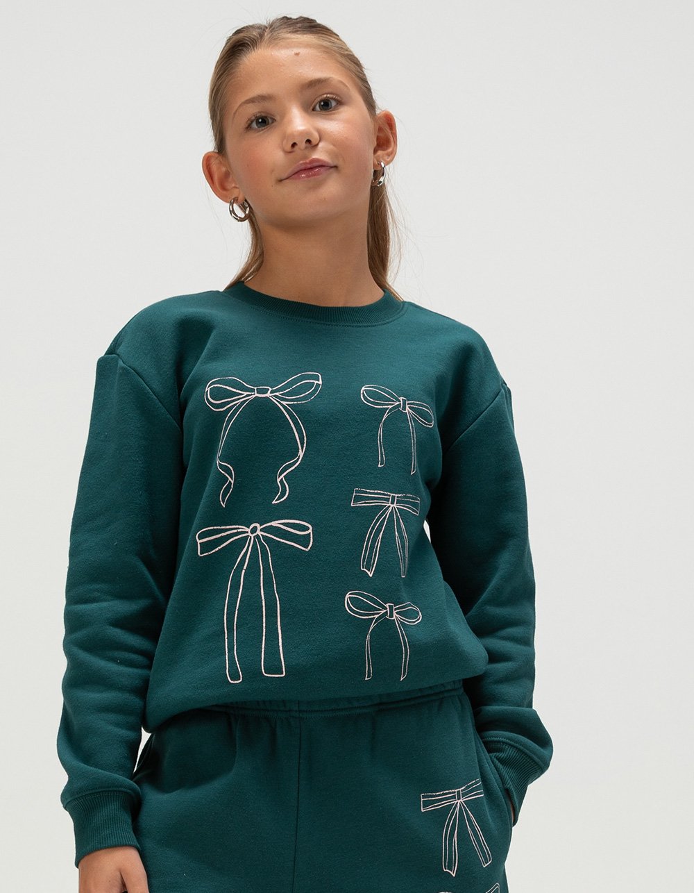 FULL TILT Bow Girls Crewneck Sweatshirt - TEAL GREEN