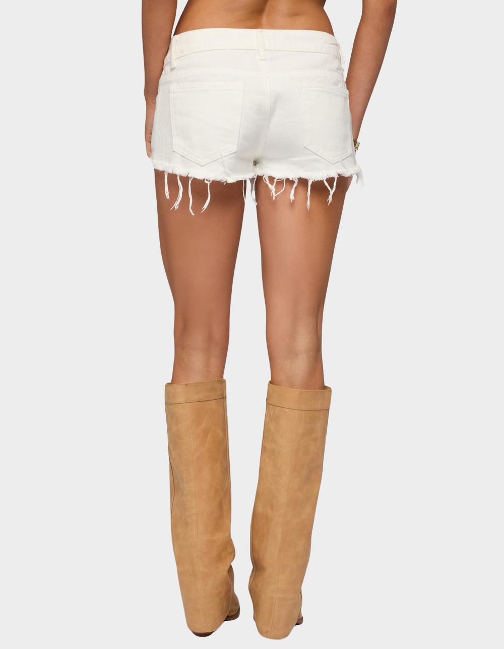 EDIKTED Frayed Vintage Washed Denim Shorts - WHITE