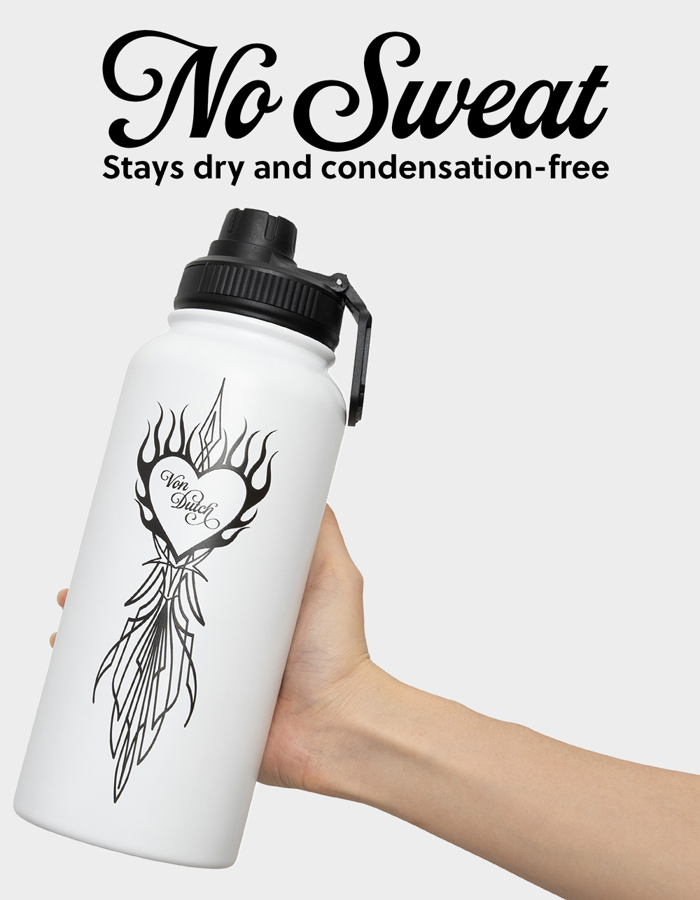 VON DUTCH 32oz Von Heart Double Walled Insulated Stainless Steel Bottle - WHITE