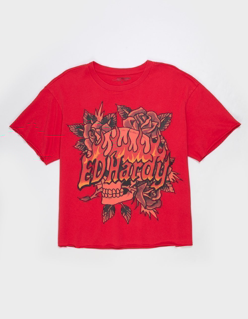 ED HARDY Skull Rose Mens Boxy Tee - RED