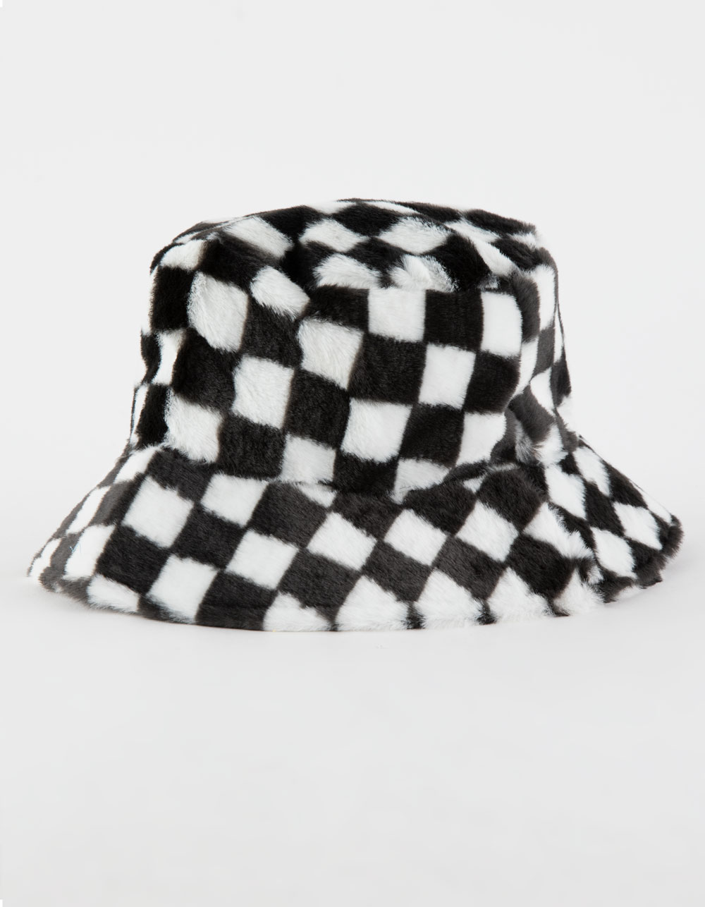 Checkered Faux Fur Womens Bucket Hat BLK/WHT Tillys