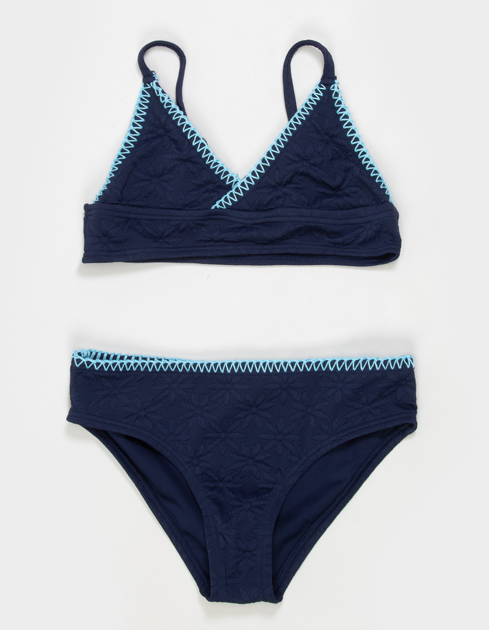 FULL TILT Texture Stitch Girls Triangle Bikini Set - NAVY