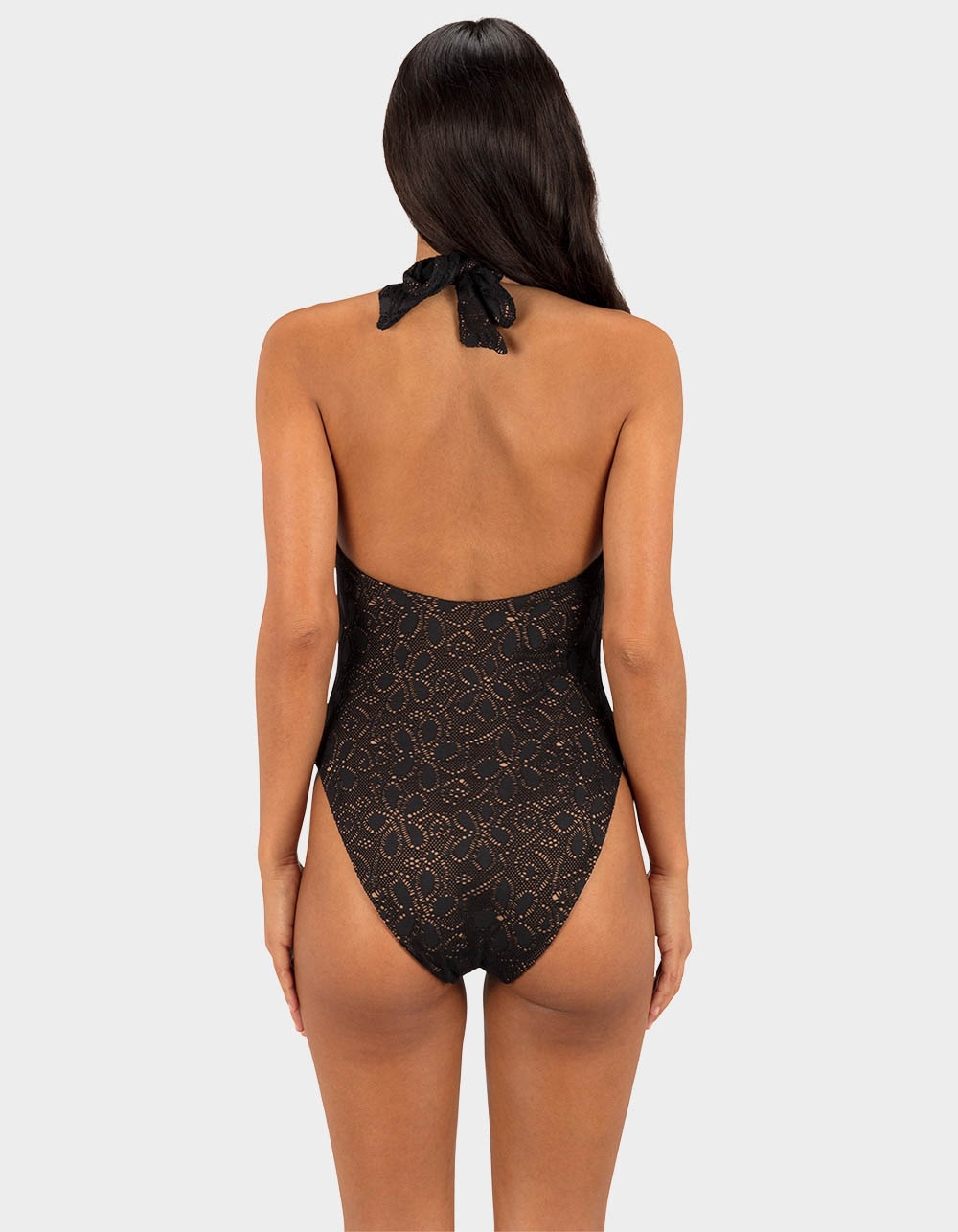 HURLEY Flower Crochet Ring Moderate One Piece Swimsuit - BLACK