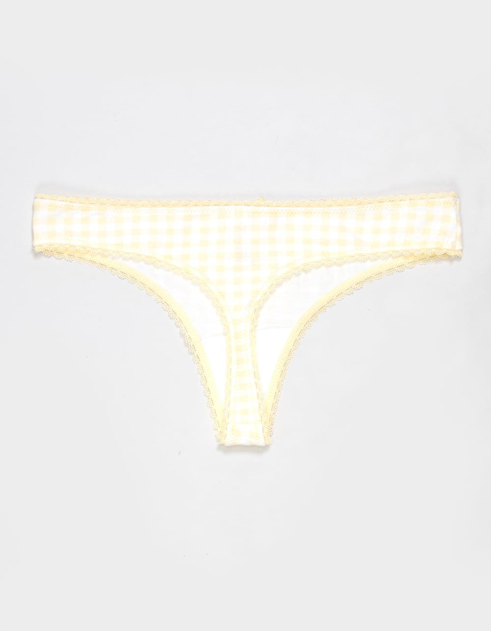 FULL TILT Cotton Bow Lace Trim Thong - YELLOW COMBO
