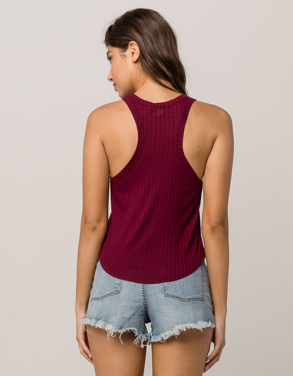 BOZZOLO Rib High Neck Wine Womens Tank Top image number 2