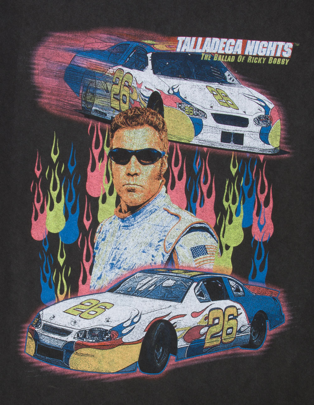 TALLADEGA NIGHTS Ricky Bobby Flames Mens Tee - WASHED BLACK
