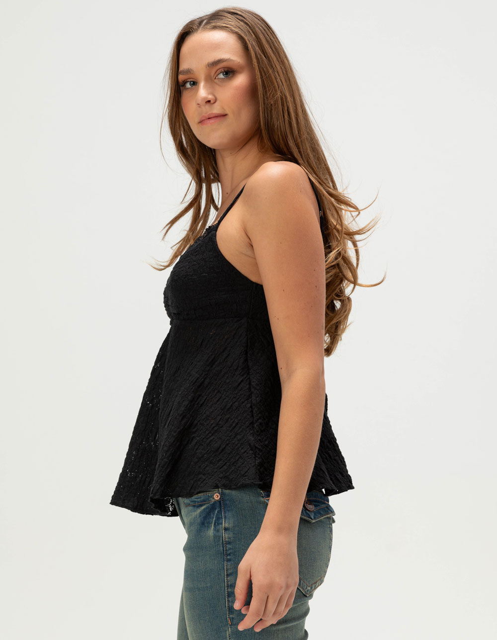 MADDEN GIRL Womens Lace Babydoll Top