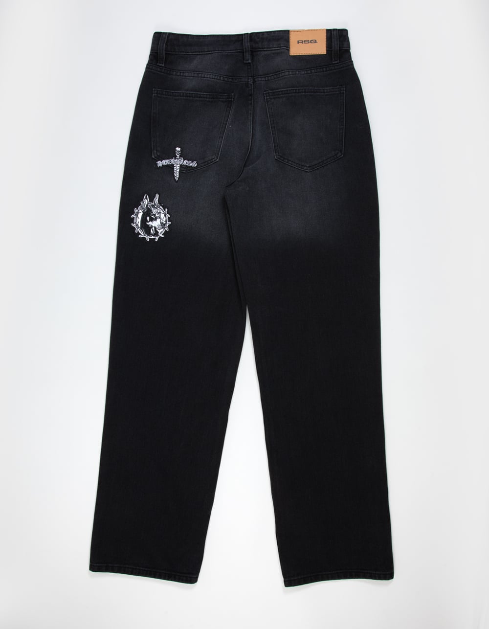 RSQ Mens Patches Baggy Jeans - WASHED BLACK