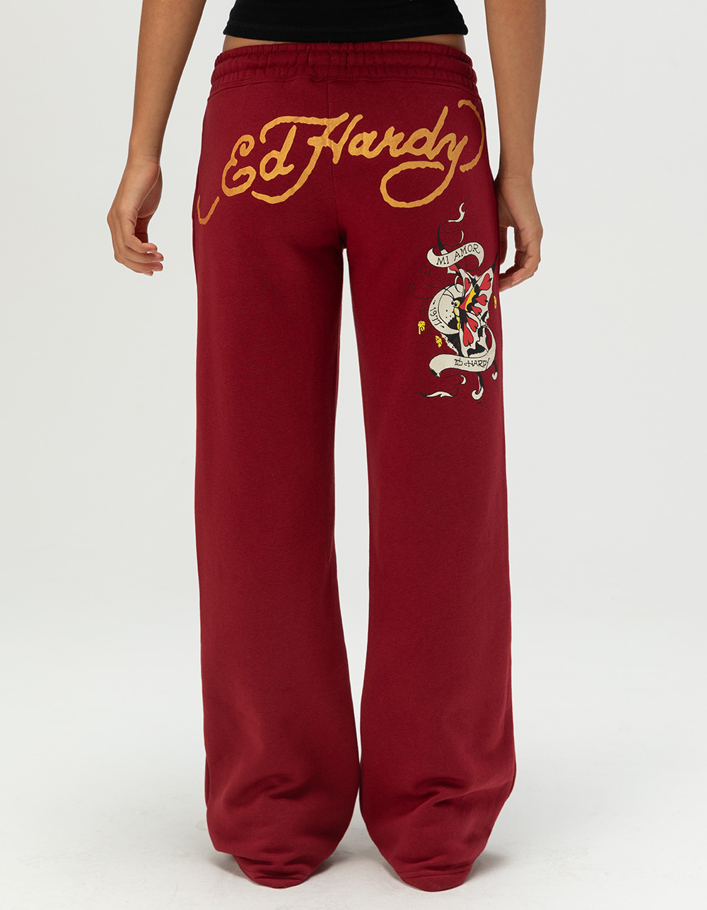 ED HARDY Amor Butterfly Womens Sweatpants - BURGUNDY
