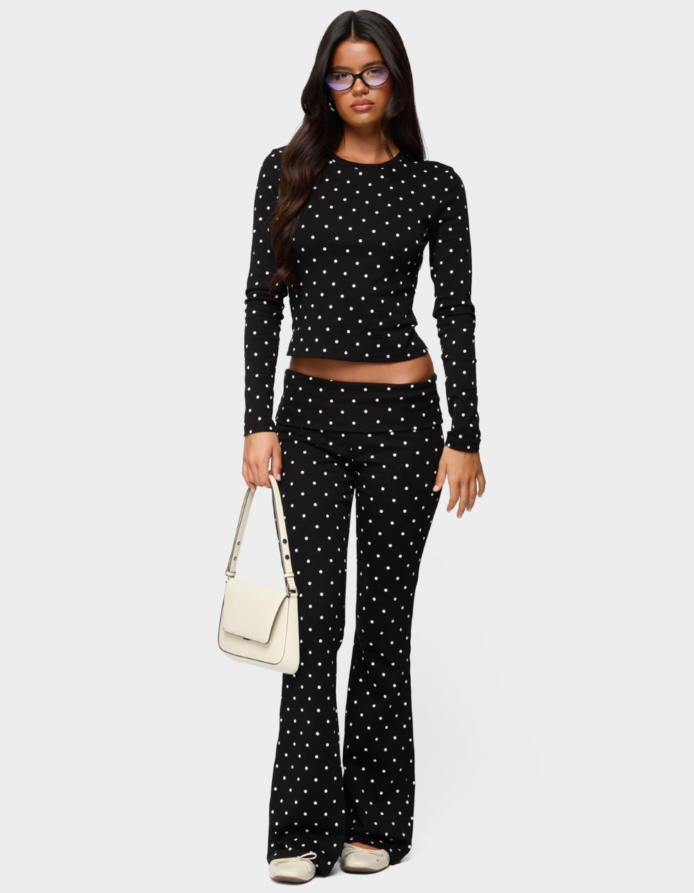EDIKTED Daliya Polka Dot Fold Over Pants - BLACK