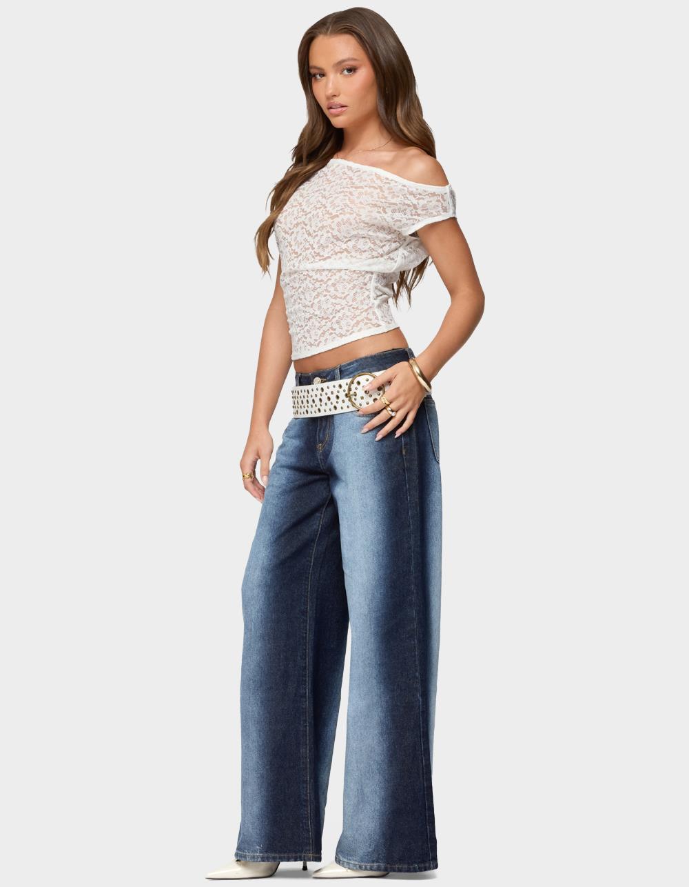 EDIKTED Kessa Sheer Lace Off Shoulder Top - WHITE