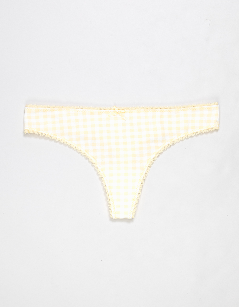 FULL TILT Cotton Bow Lace Trim Thong - YELLOW COMBO