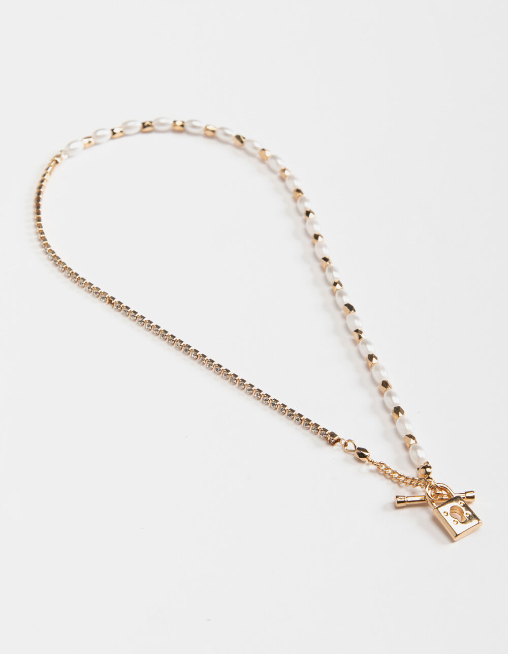 FULL TILT Pearl And Chain And Lock Necklace GOLD Tillys