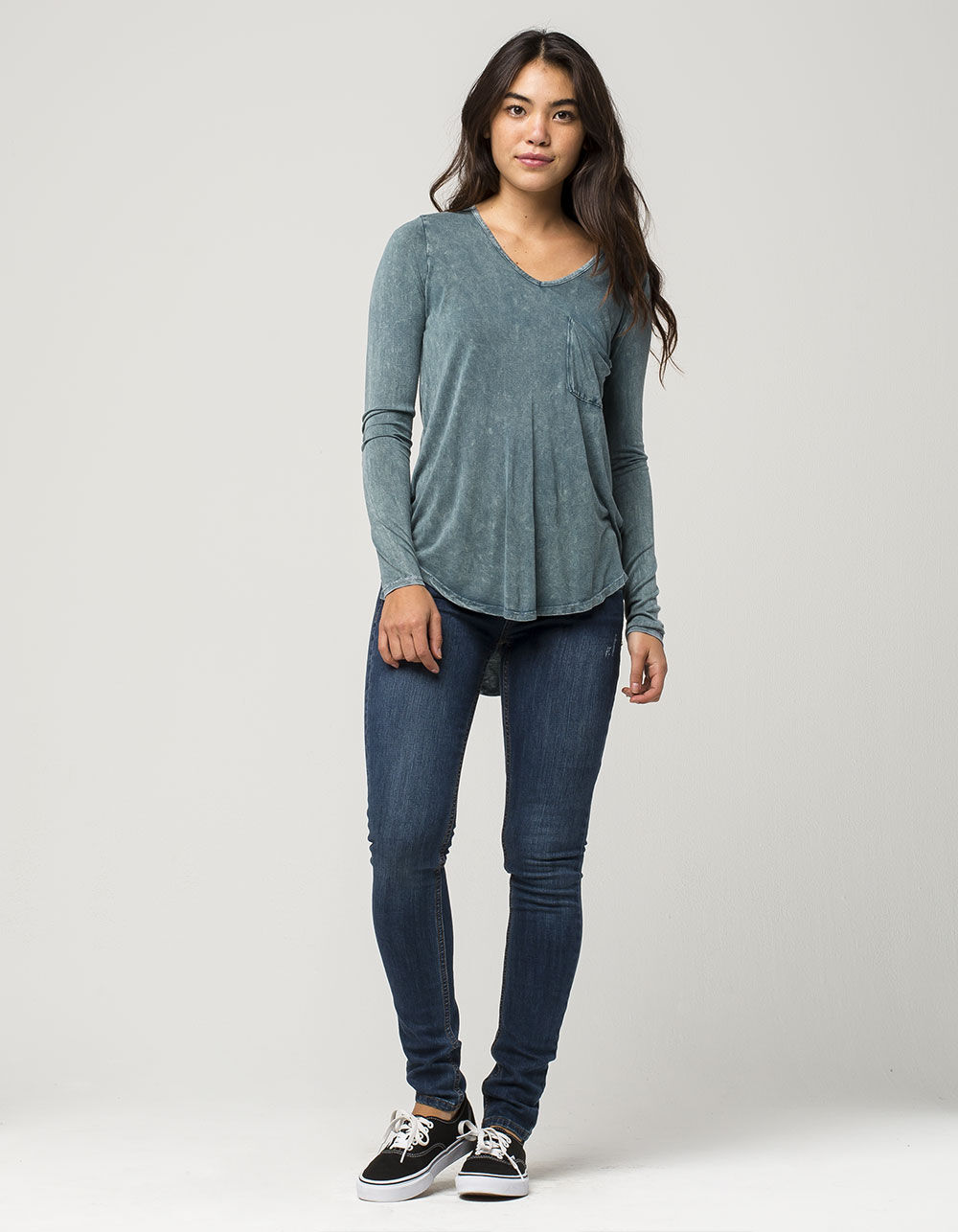FULL TILT Mineral Wash Womens Pocket Tee - GREEN | Tillys