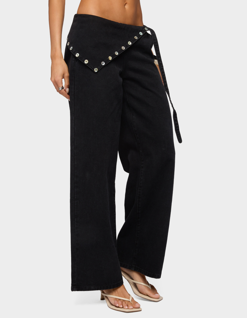 EDIKTED Button Foldover Low Rise Baggy Jeans