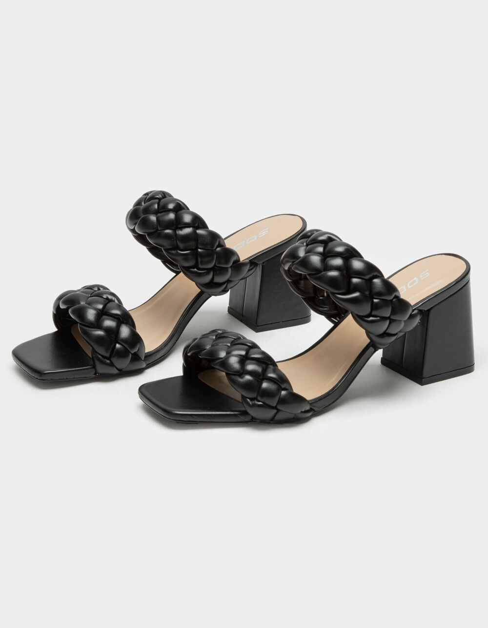 SODA Braided Womens Black Block Heel 