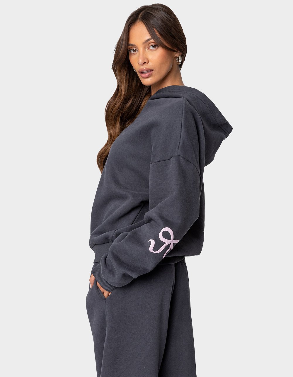 EDIKTED Bonney Bow Detail Hoodie - GRAY