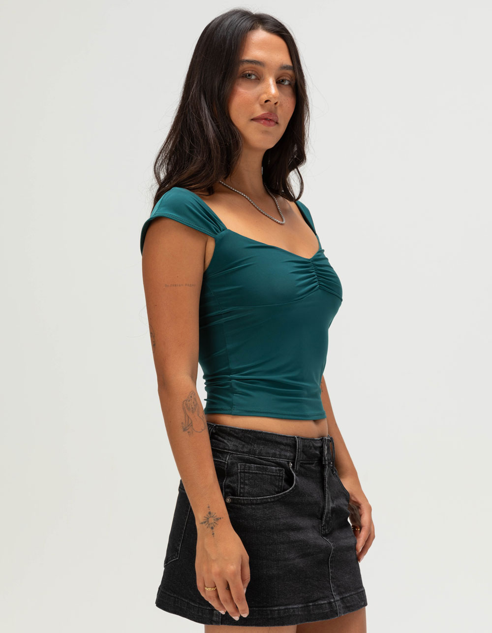 TILLYS Butter Soft Womens Cap Sleeve Cinch Front Tee