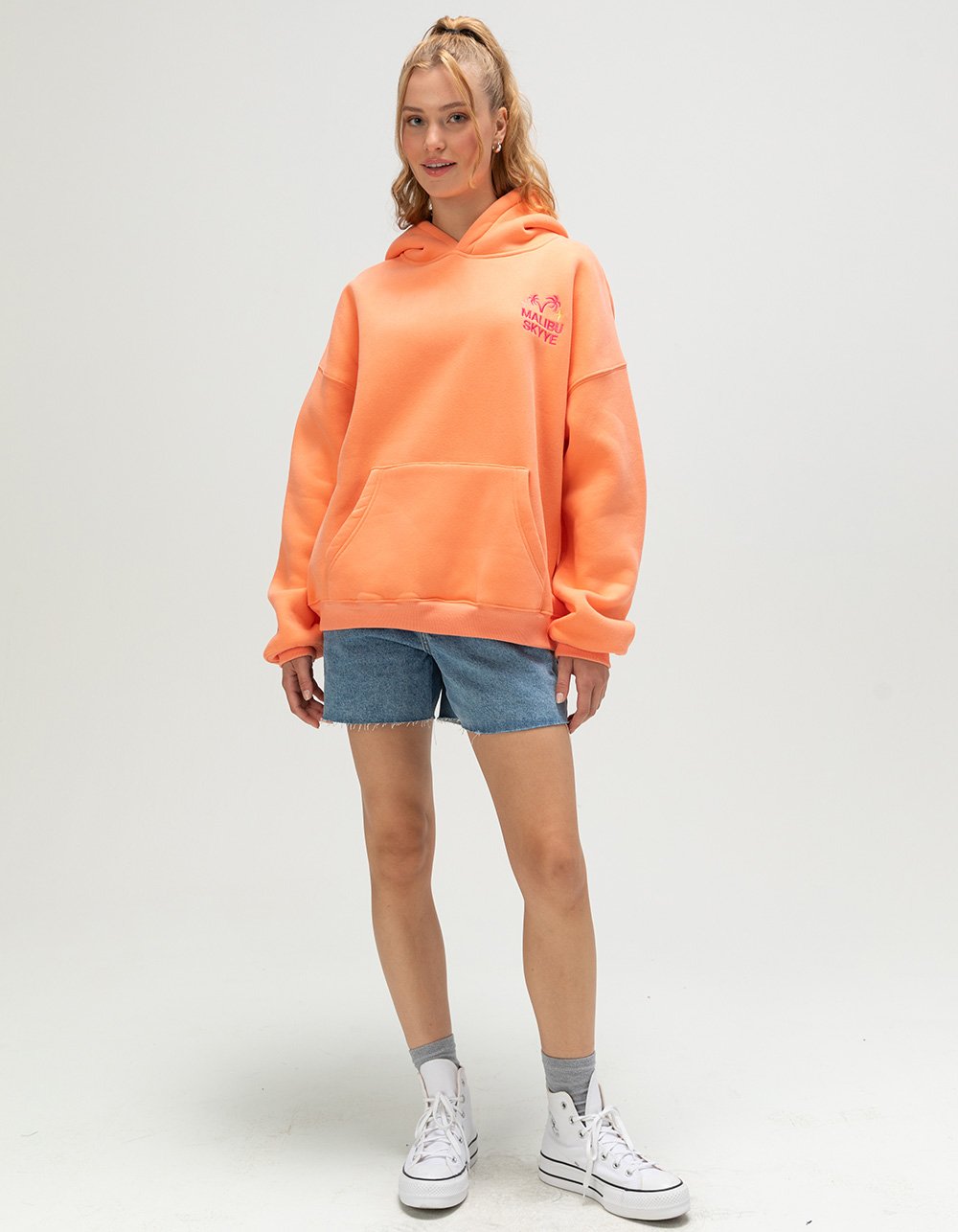 MALIBU SKYYE Greetings Embroidered Womens Hoodie - CORAL