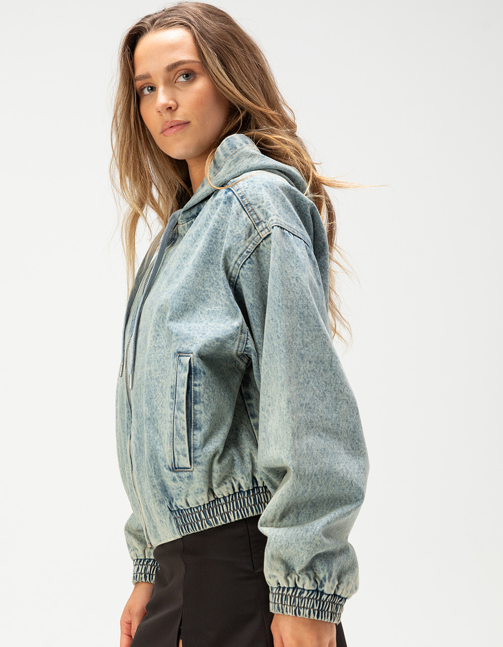 RSQ Womens DENIM Hooded Crop Jacket