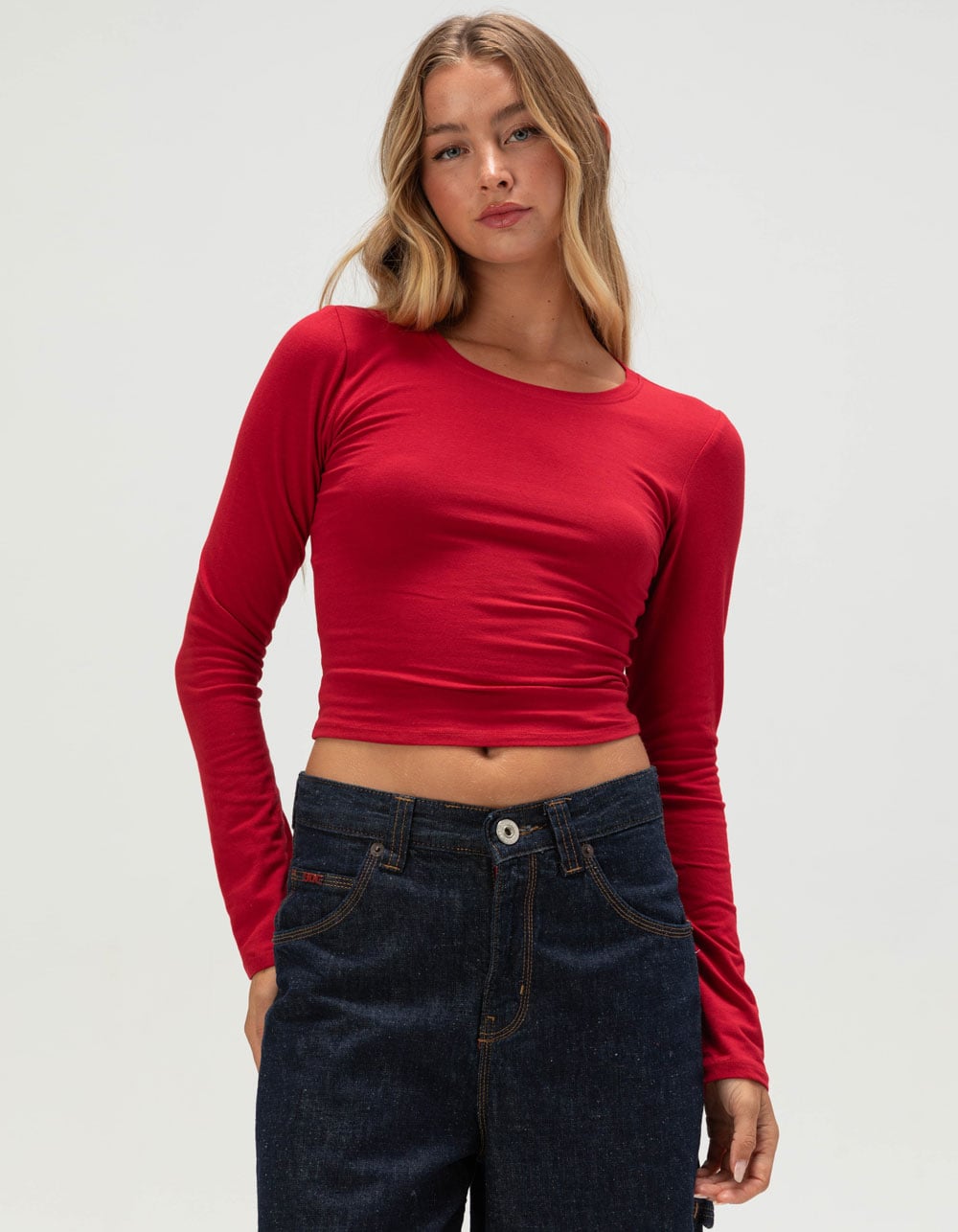 TILLYS Womens Long Sleeve Baby Tee - RED