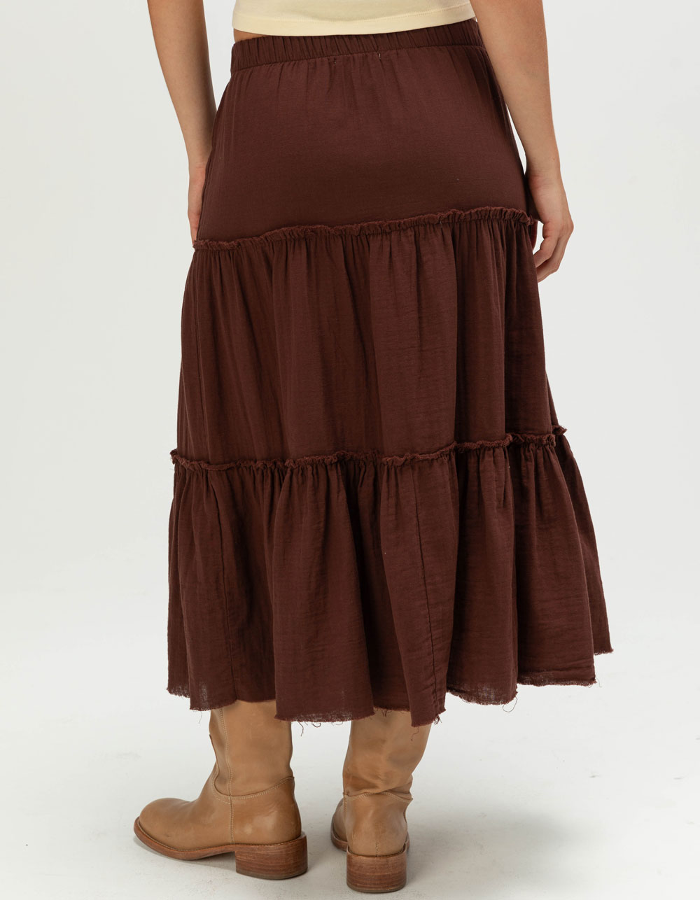 NECTAR CLOTHING Womens Tiered Maxi Skirt - BROWN