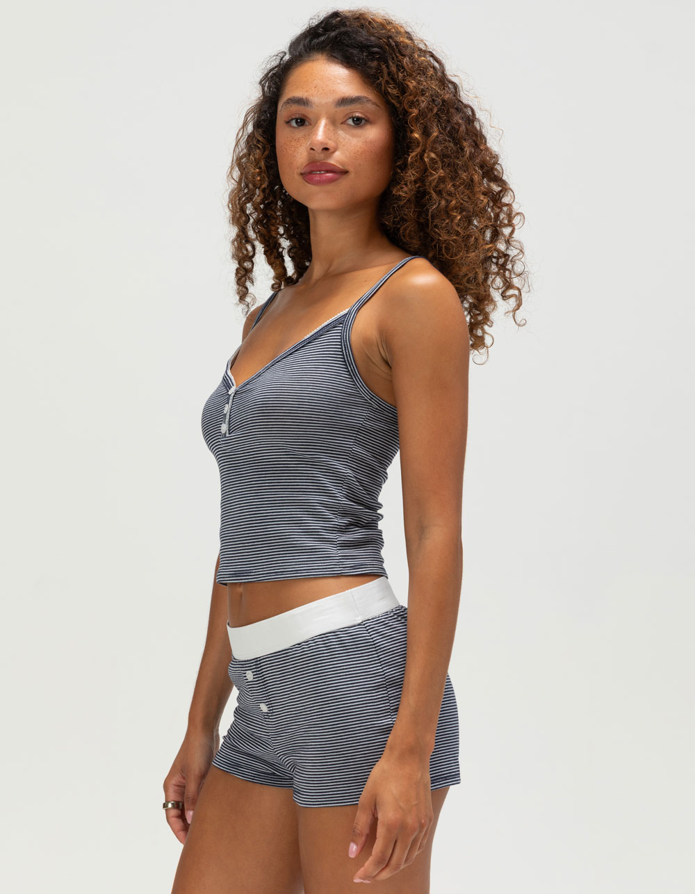 FULL TILT Stripe Button Womens Cami - NAVY COMBO