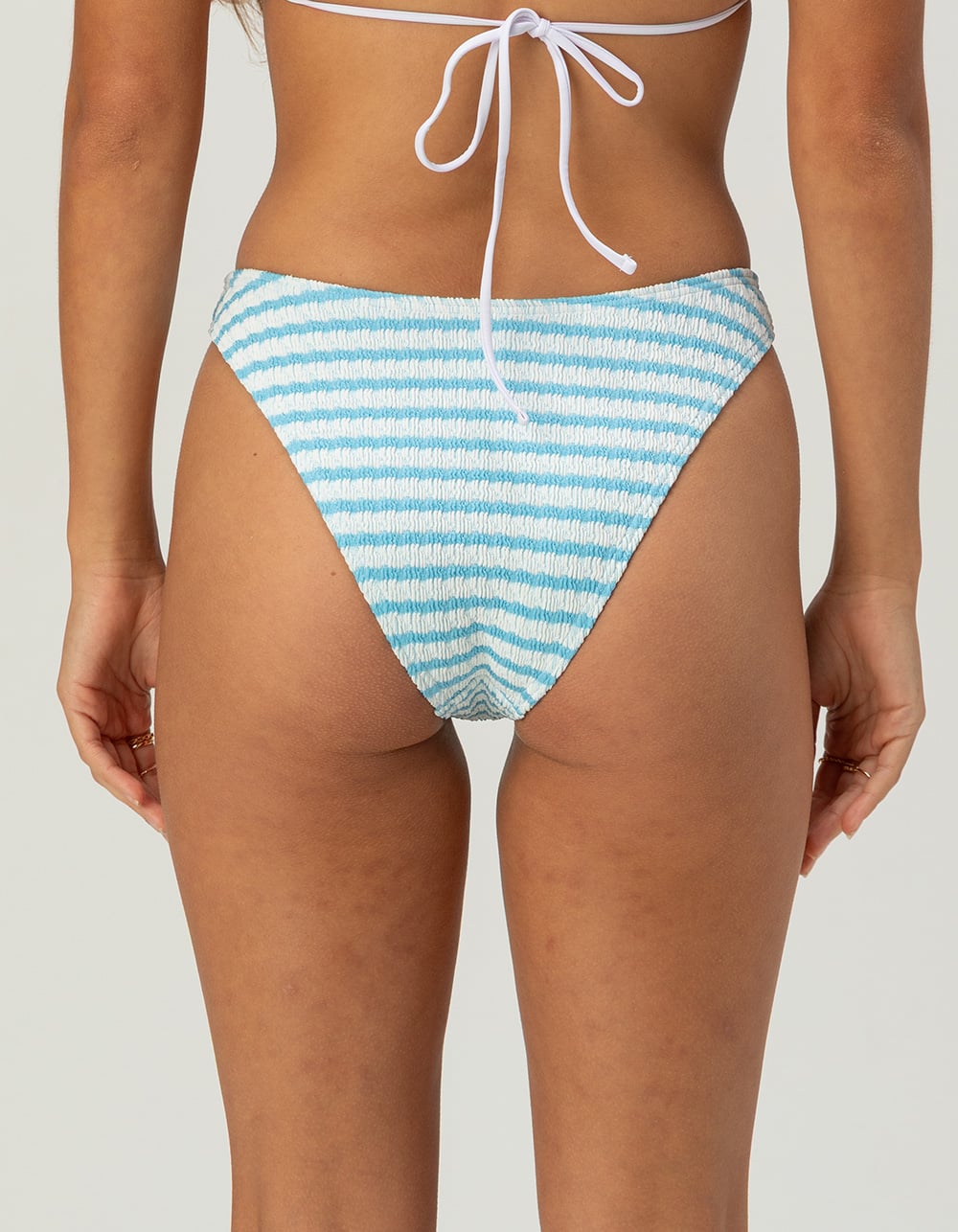 FULL TILT Texture Stripe Cheekier Bikini Bottoms - LIGHT BLUE