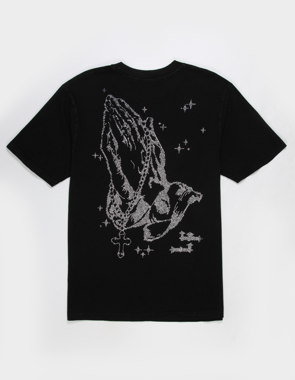 LA FAMILIA Prayer Hands Mens Rhinestone Boxy Tee - WASHED BLACK