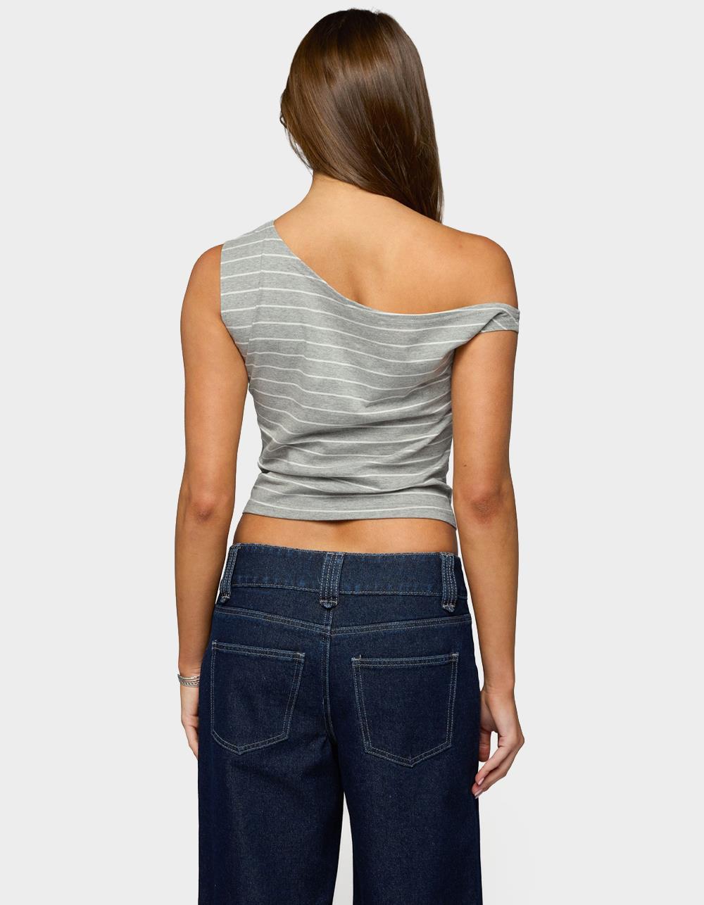 EDIKTED Keryn Striped Off Shoulder Top - GRAY