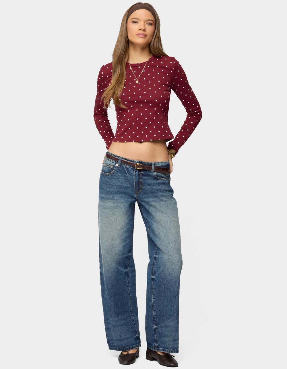 EDIKTED Daliya Polka Dot Long Sleeve Top - DK RED