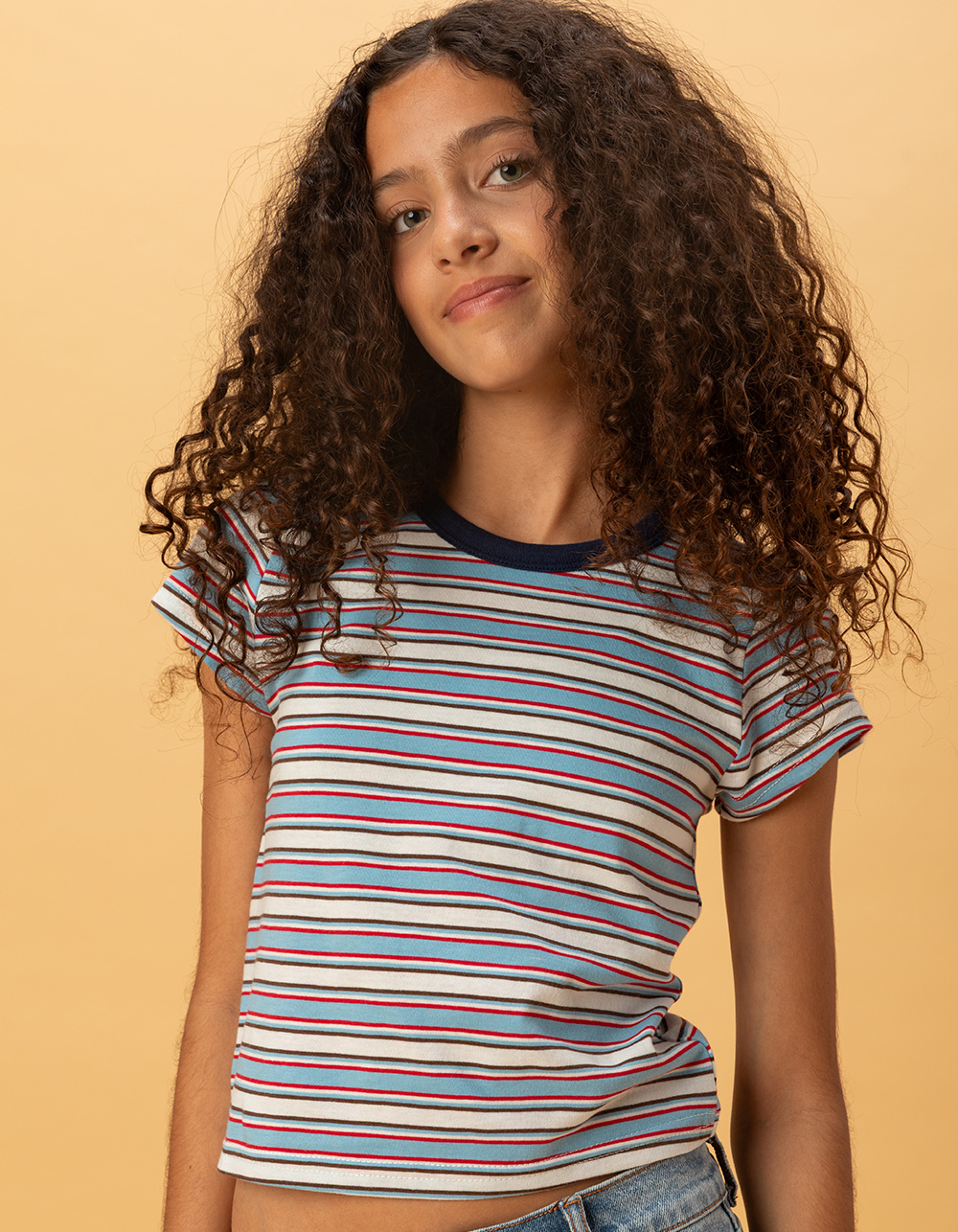 FULL TILT Girls Stripe Ringer Tee - MULTI