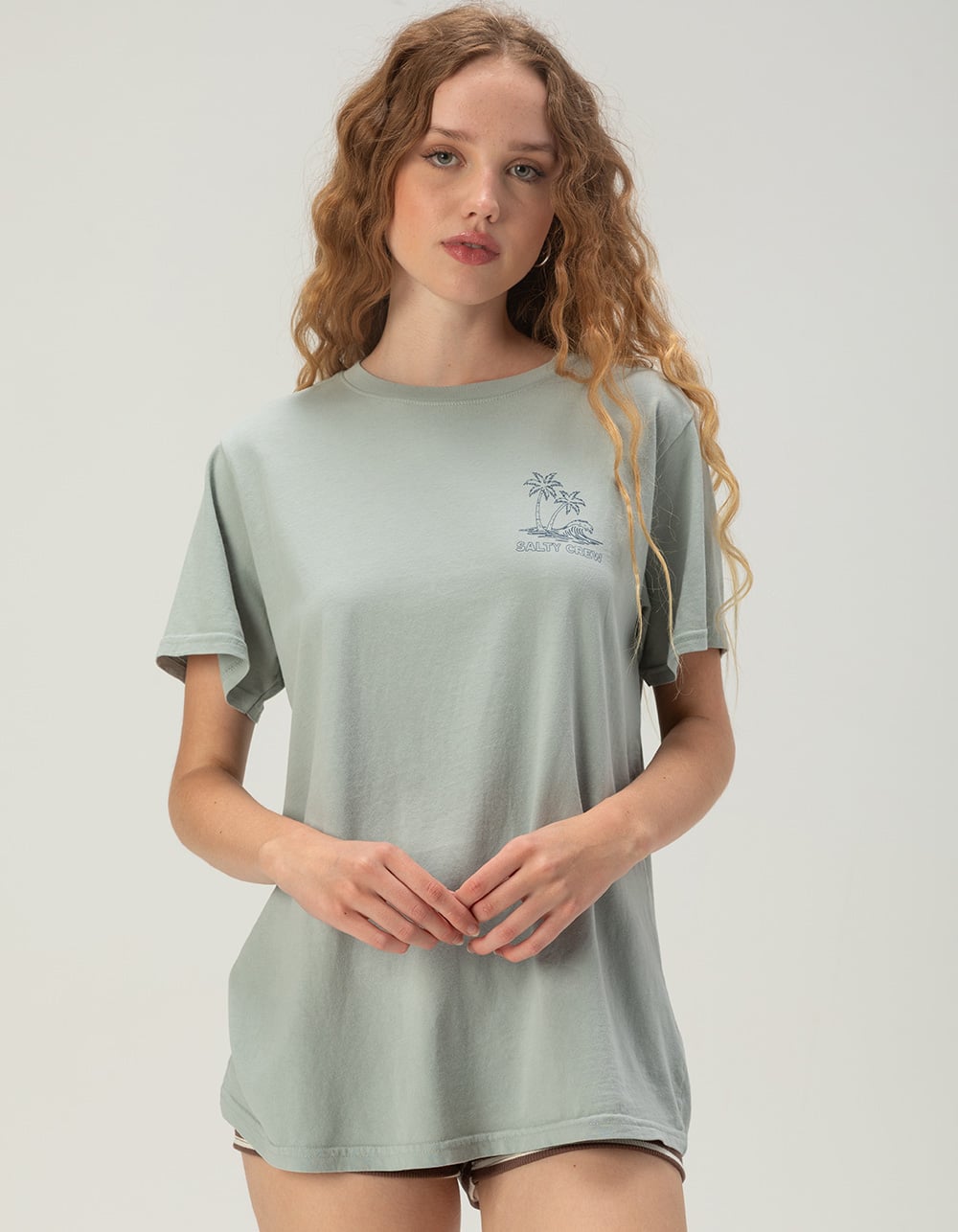 SALTY CREW Island Wave Womens Boyfriend Tee - GRAY
