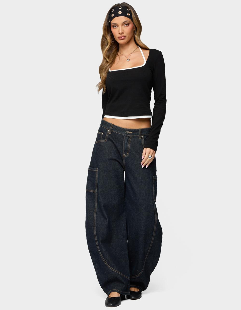 EDIKTED Ksenia Contrast Layered Square Neck Top - BLACK