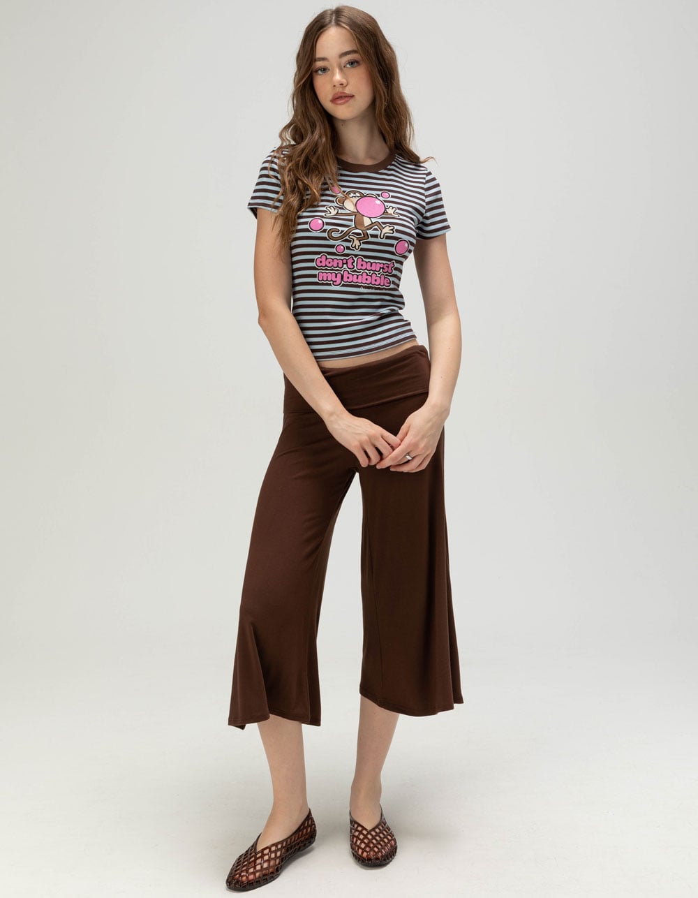 BOBBY JACK Womens Stripe Baby Tee - BROWN/BLUE