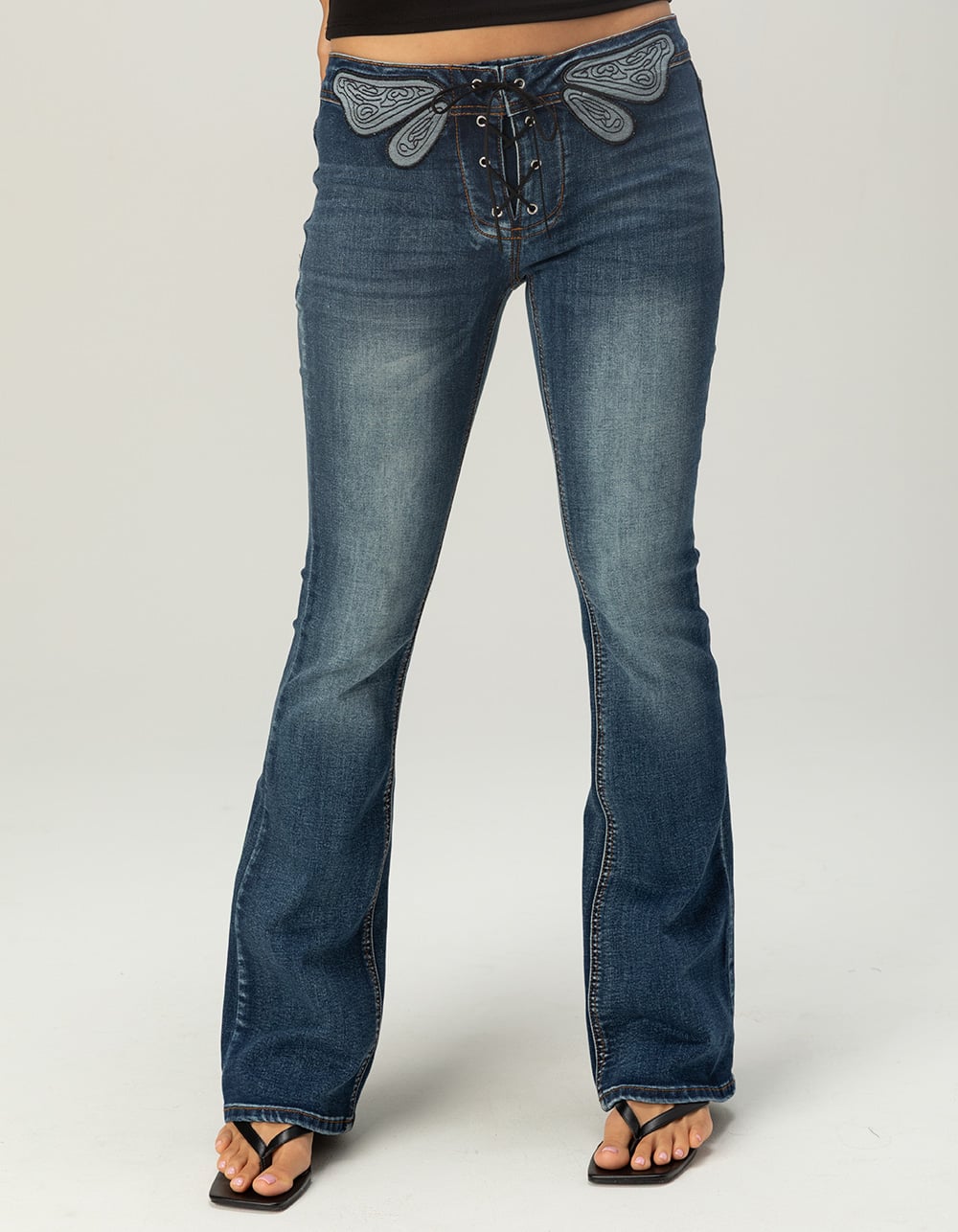 RSQ Womens Low Rise Butterfly Lace-Up Bootcut Jeans - Dark Wash