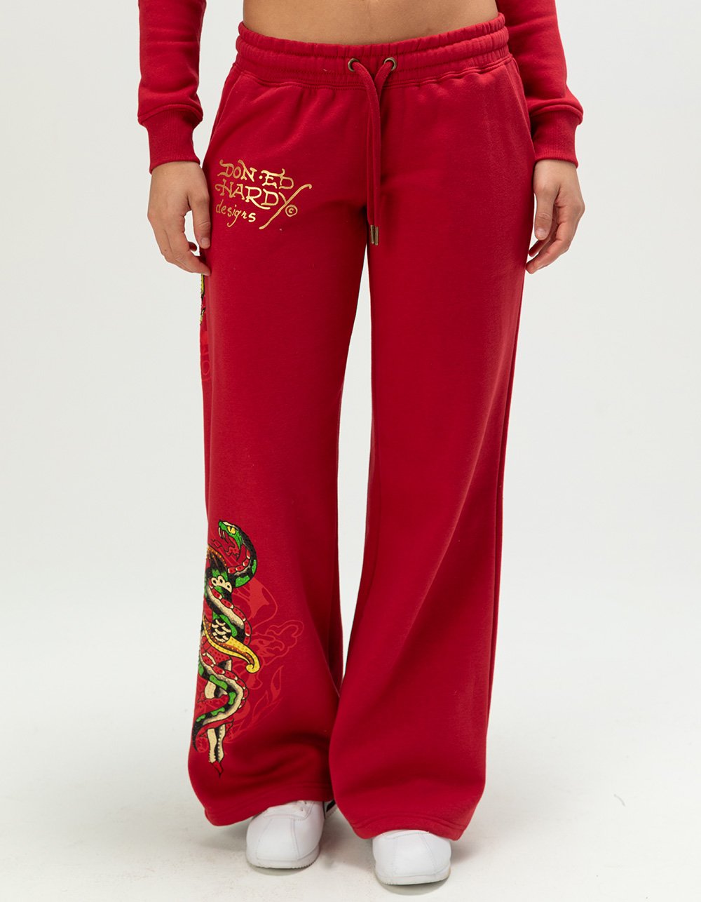 ED HARDY Eagle Womens Rhinestone Sweatpants - RED
