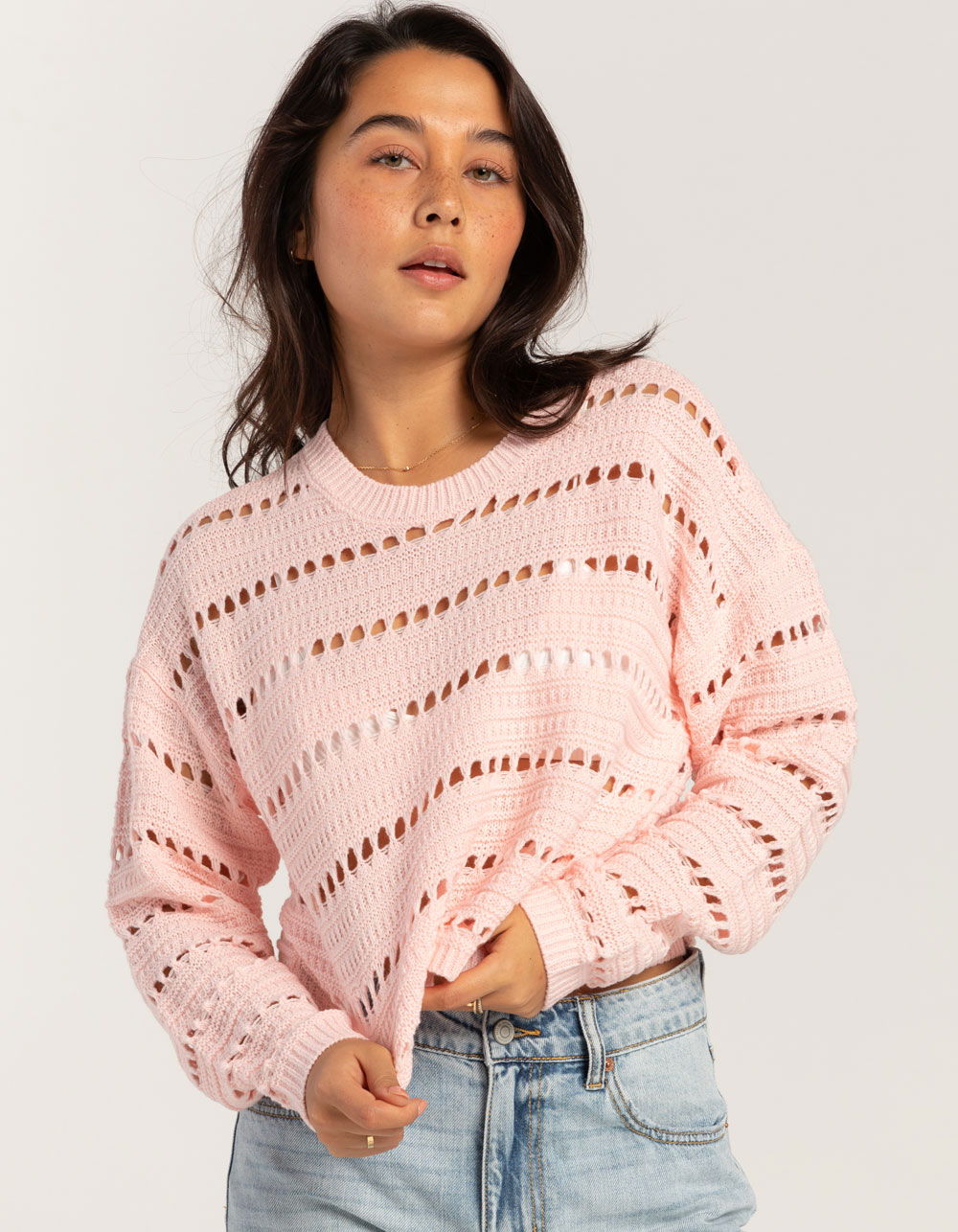 RSQ Womens Open Stitch Cropped Sweater