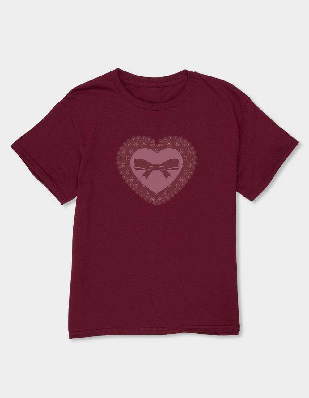 BOW Heart Lace Unisex Kids Tee - MAROON